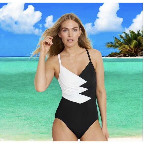 Lands end Women's Slender Suit V-neck Pleated X-back OnePiece Swimsuit - Picture 1 of 9